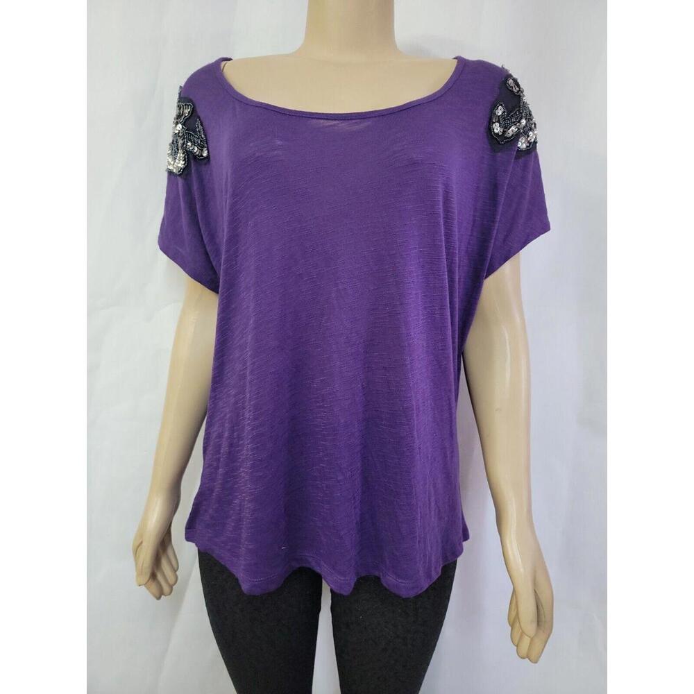 Torrid Size 1 Purple Crossed Back Beaded Sequined Tee top NWT #F - Picture 4 of 10
